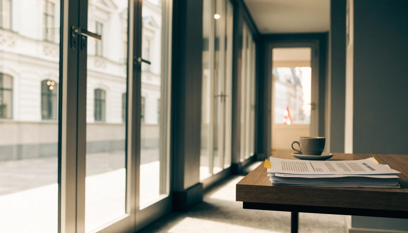 Moderne Wiener Flur mit Dokumenten und Kaffee