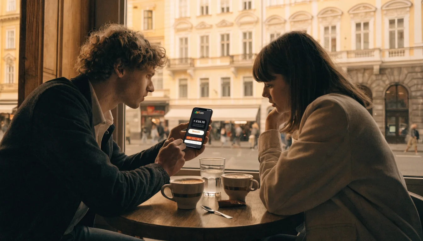 Junge Menschen nutzen Jeton-App in Wiener Café